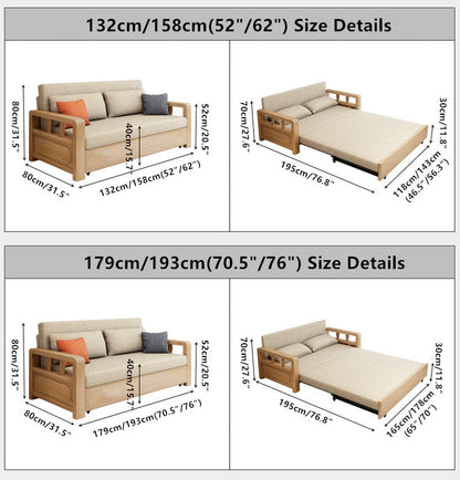 wood sofa bed foldable multifunctional with storage-size details
