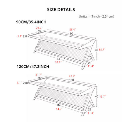 Solid Wood Rectangular Coffee Table with Tawny Tempered Glass Top and Storage