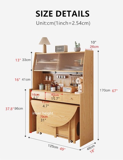 Double Drop Leaf Round Table with 4 Folding Chairs and Sideboard Cabinet