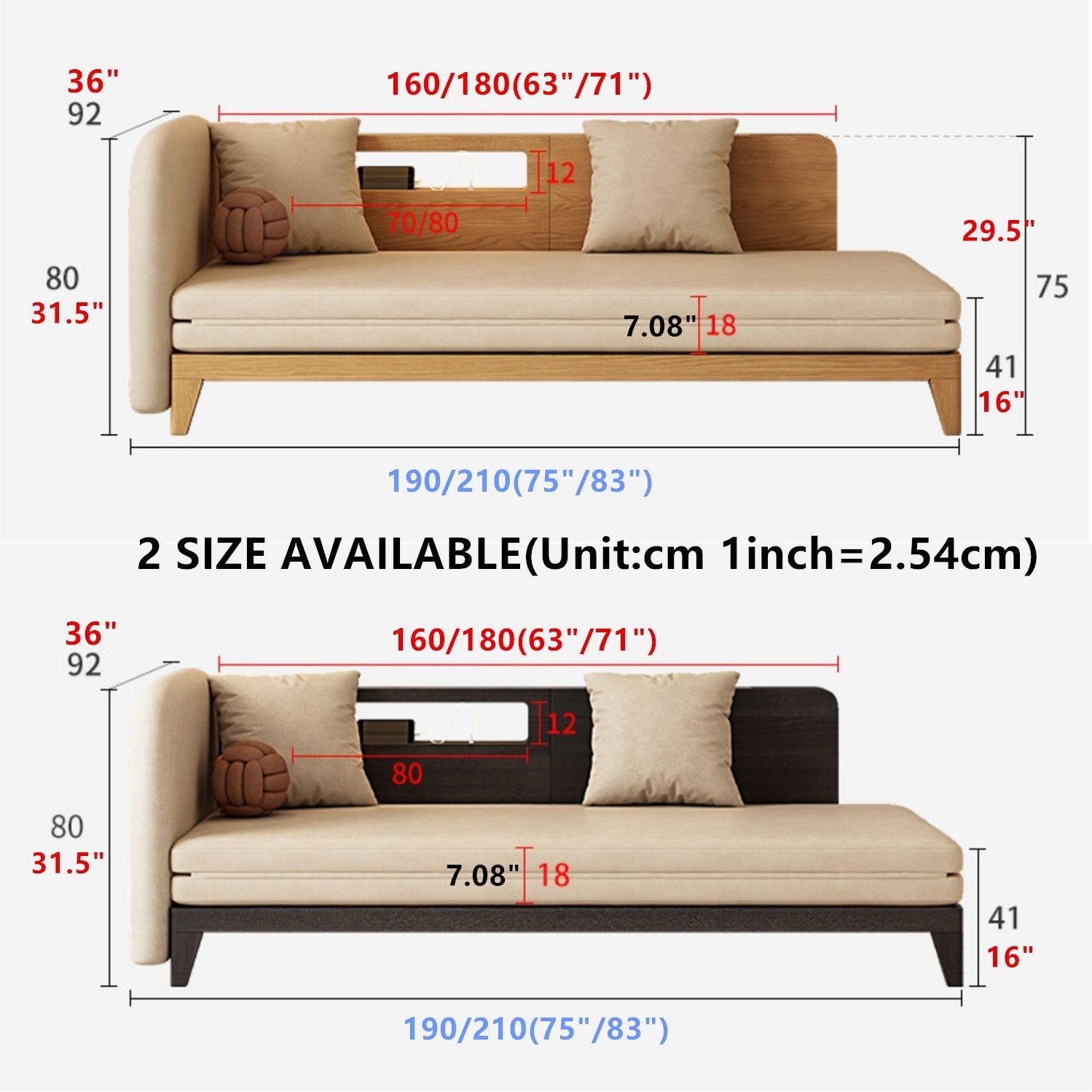 Pull Out Sofa Bed with Backrest and Single Armrest-natural color