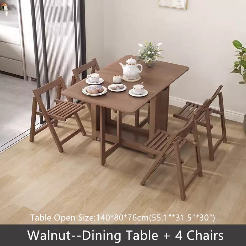 55" and 67" Solid Oak Wood Double Drop Leaf Dining Table with Chairs