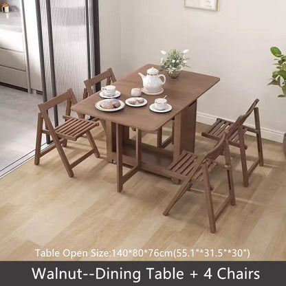 55" and 67" Solid Oak Wood Double Drop Leaf Dining Table with Chairs