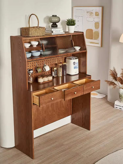 Double Drop Leaf Round Table with 4 Folding Chairs and Sideboard Cabinet